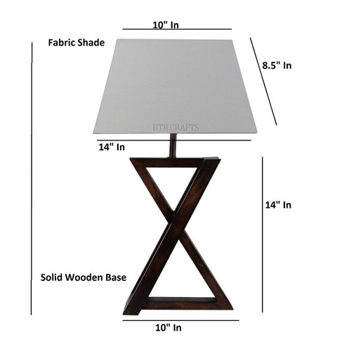 BTR CRAFTS Natural Wooden Cross Table Lamp with Fabric Shade