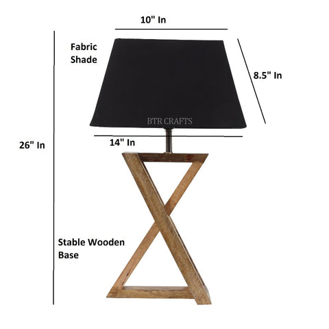 BTR CRAFTS Natural Wooden Cross Table Lamp with Fabric Shade
