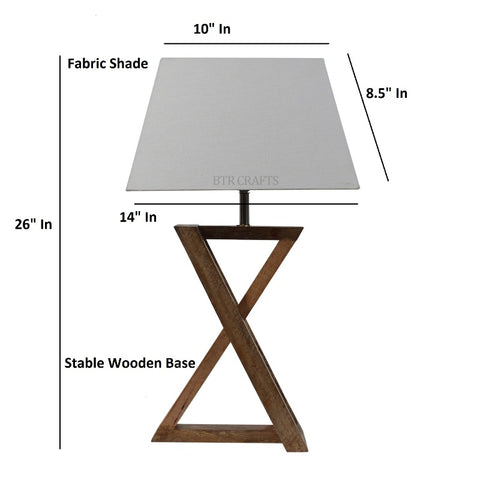 BTR CRAFTS Natural Wooden Cross Table Lamp with Fabric Shade