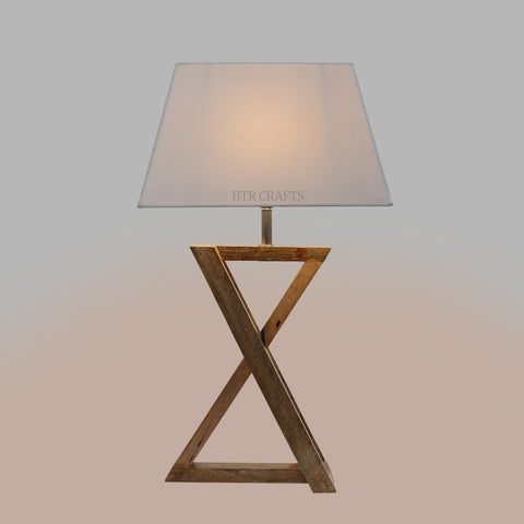 BTR CRAFTS Natural Wooden Cross Table Lamp with Fabric Shade