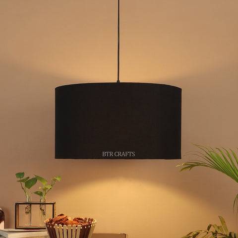 Hanging/ Pendant Drum Shade, 16 inches Dia / Black Canopy