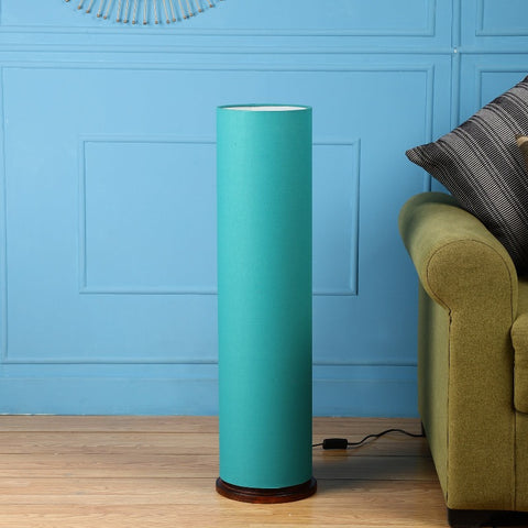 Wooden Base Cylinder Shape Corner Decorative Floor Lamp, Teal- Pack of 1