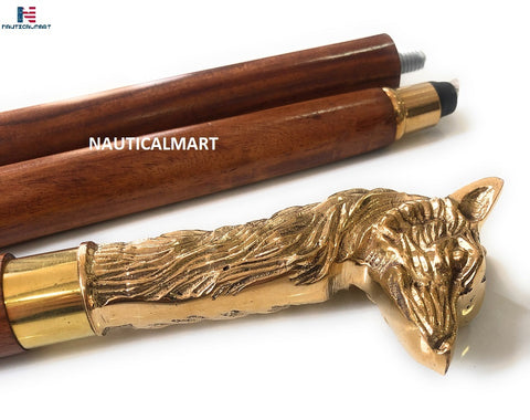 Brass Nautical Walking Stick Fox Head Style Wood Cane Classic Style Wooden Cane Gift