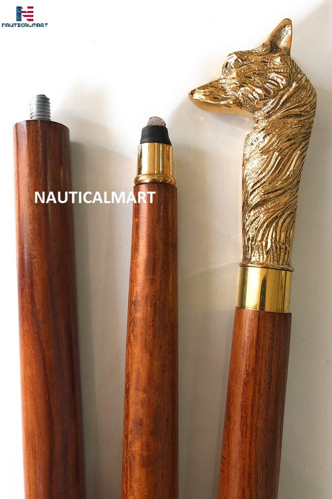 Brass Nautical Walking Stick Fox Head Style Wood Cane Classic Style Wooden Cane Gift