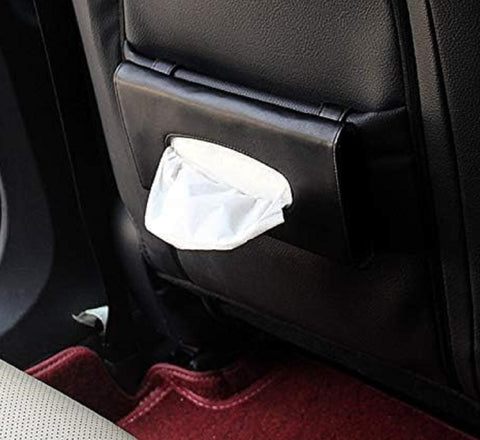 Black Leather Tissue Paper Box For Cars/ Sun Visor Napkin Holder with 100 Sheets/ Backseat Tissue Case Holder