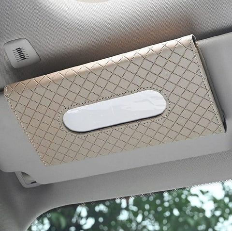 Beige PU Leather Tissue Paper Box For Cars/ Sun Visor Napkin Holder with 100 Sheets/ Backseat Tissue Case Holder