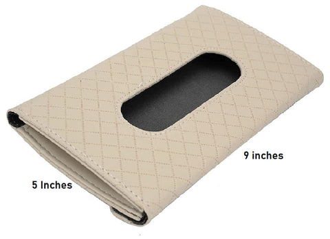 Beige PU Leather Tissue Paper Box For Cars/ Sun Visor Napkin Holder with 100 Sheets/ Backseat Tissue Case Holder