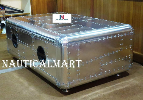 Vintage Coffee Table with Storage Aluminum Trunk Home & Office Furniture