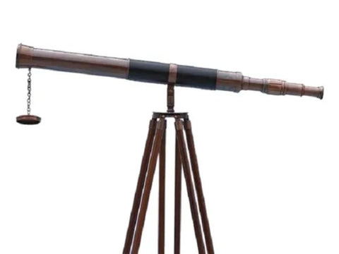 60" Vintage Antique Copper with Leather Telescope