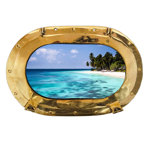 BRASS PORTHOLE OVAL W/ GLASS 15"