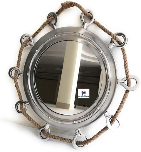 Brass Antique Porthole Mirror with Rope Nautical Ships Boat Decor