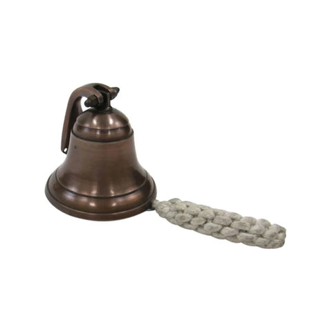 ANTIQUE BRONZE ALUMINUM SHIP BELL WITH ROPE, 4"