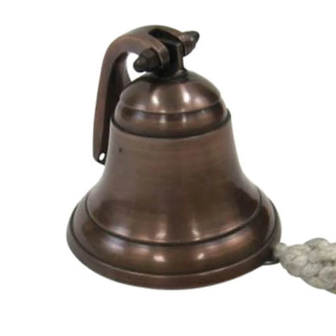 ANTIQUE BRONZE ALUMINUM SHIP BELL WITH ROPE, 4"