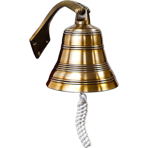 BRONZE FINISH ALUMINUM RIBBED SHIP BELL WITH ROPE, 5.75"