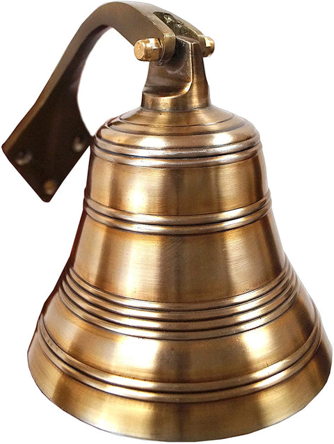 BRONZE FINISH ALUMINUM RIBBED SHIP BELL WITH ROPE, 5.75"