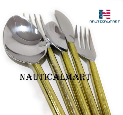 Cutlery Set Twisted Brass and Silver Dinning Hall