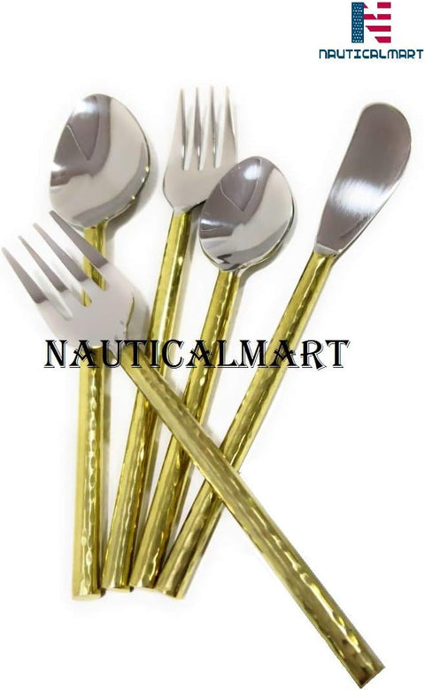 Cutlery Set Twisted Brass and Silver Dinning Hall