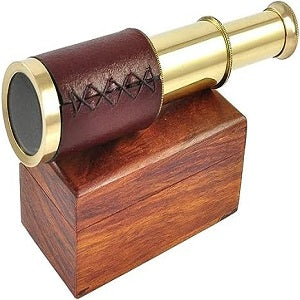 Antique Marine Small Brass Telescope 6" with Wooden Box