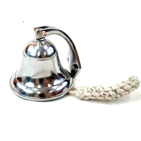 CHROME FINISH ALUMINUM SHIP BELL WITH ROPE, 3.5"