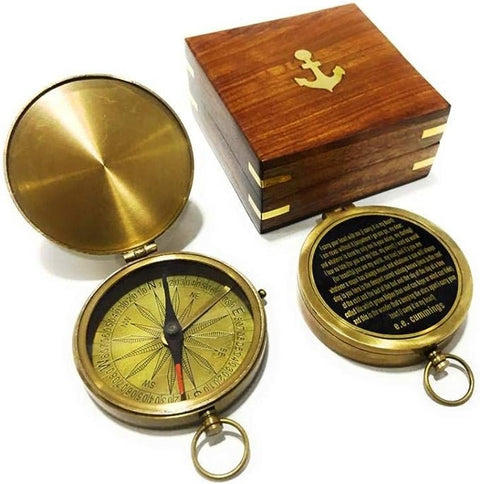 Antique Brass Compass with Rosewood Case Engraved Poem Compass Handmade