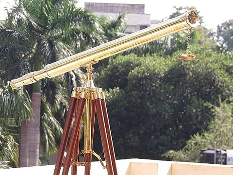 60" Nautical Floor Standing Admirals Solid Brass Telescope With Wooden Tripod Stand