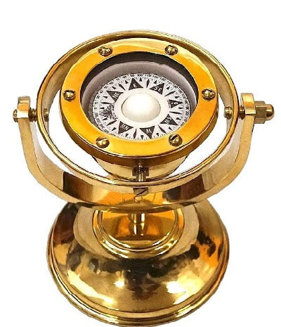 5" Brass Plated Gimbaled Brass Compass with Stand