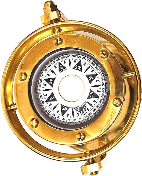 5" Brass Plated Gimbaled Brass Compass with Stand