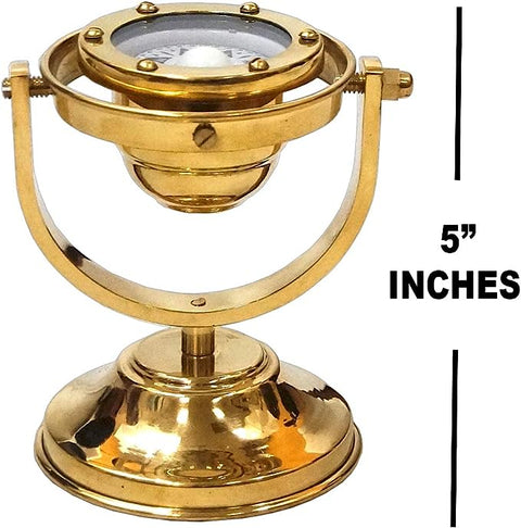 5" Brass Plated Gimbaled Brass Compass with Stand