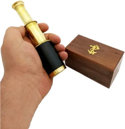 6" Brass Handheld Mini Foldable Telescope with Wooden Box - Pack of 30