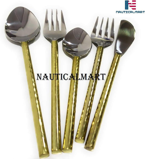 Cutlery Set Twisted Brass and Silver Dinning Hall