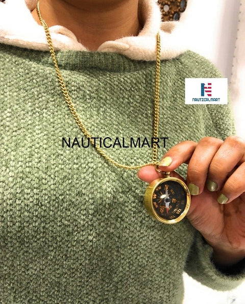 Nautical Brass Locket Compass with Chain