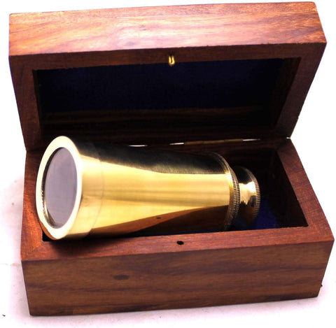 Caption Telescope Collectible Decor Nautical Spyglass Antique 6"Brass Telescope with Wooden box