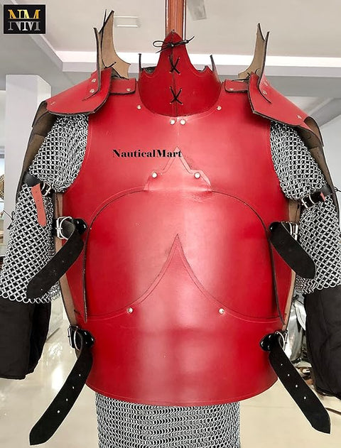 Leather Body Armour With Shoulder Red