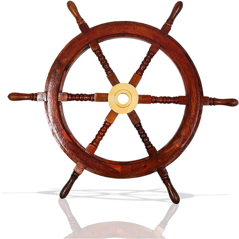 WOODEN SHIP WHEEL BRASS FITTED, 30"