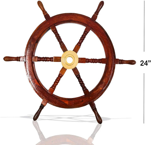 WOODEN SHIP WHEEL BRASS FITTED, 30"