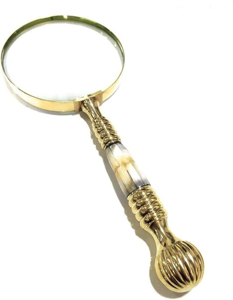Vintage Style Brass & Mother Of Pearl Magnifying Glass Magnifier