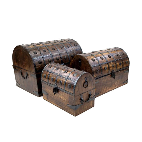 NESTING WOODEN PIRATE CHESTS, SET OF 3