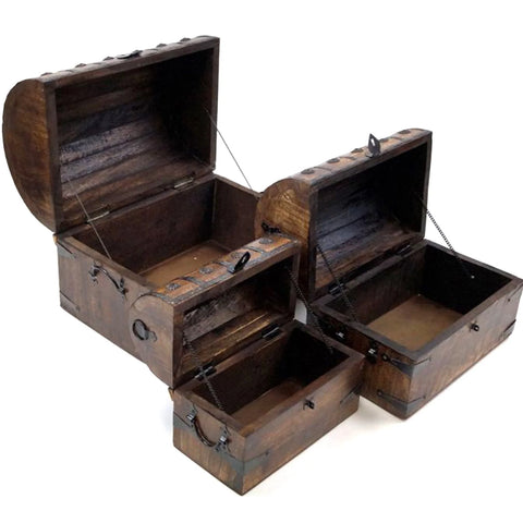 NESTING WOODEN PIRATE CHESTS, SET OF 3