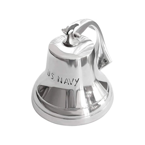 CHROME FINISH ALUMINUM US NAVY SHIP BELL WITH ROPE, 6.5"