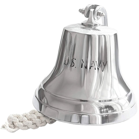 CHROME FINISH ALUMINUM US NAVY SHIP BELL WITH ROPE, 6.5"