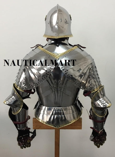 Medieval Reenactment Suit of Armor Breastplate with Helmet