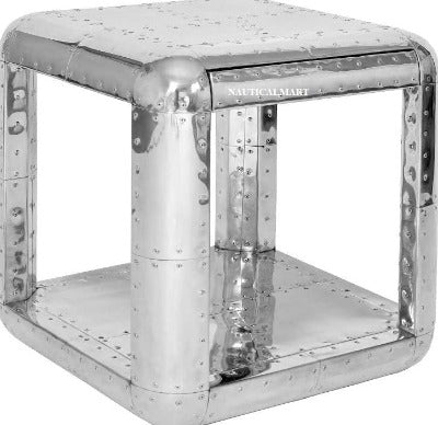 NauticalMart Aluminum Industrial End Table Metal Furniture Silver Side Table nightstand