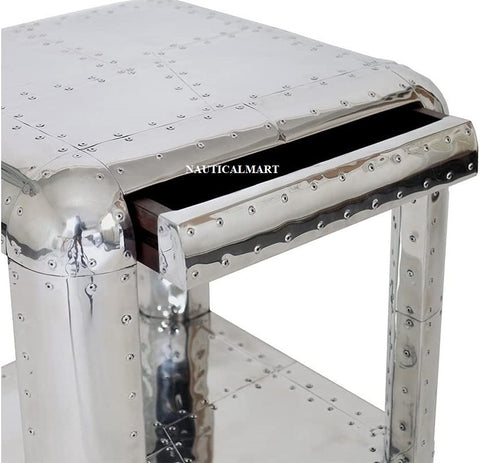 NauticalMart Aluminum Industrial End Table Metal Furniture Silver Side Table nightstand