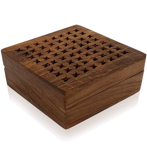 WOODEN PERFORATED BOX, BRASS INLAID