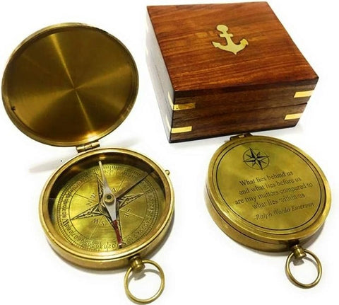 Brass Compass with Rosewood Case