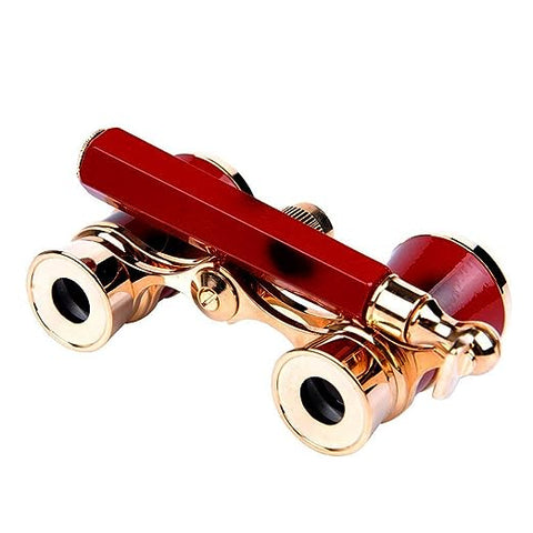 Opera Theater Glasses 3x25 Brass Coated Lens Binocular Telescope in Red with Handle