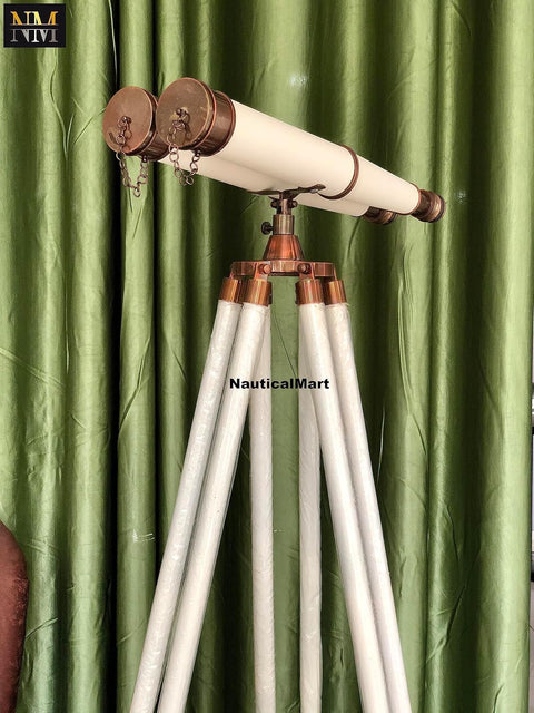 62" Floor Standing Admiral's with Decorative Binoculars Bronzed White Leather