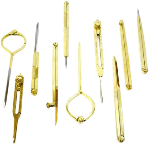 NauticalMart Set of 10 Brass Drafting Tools Scientific Instruments, Dividers, Measuring Tools