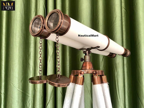 62" Floor Standing Admiral's with Decorative Binoculars Bronzed White Leather