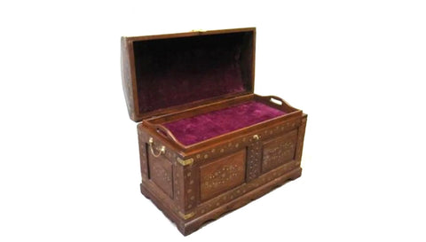 SOLID WOODEN CHEST TRUNK, BRASS INLAY